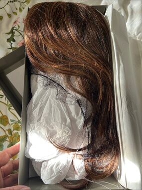 Brown Synthetic Hair Topper with Warm Highlights